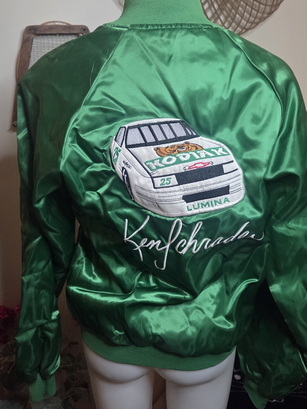 Vintage 90s Ken Schrader Nascar Satin Bomber Jacket Size Small